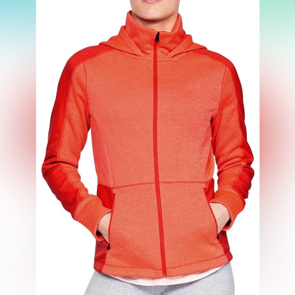 Under Armour Womens Small Neon Coral Red Orange Swacket Jacket Cold Gear Loose - Picture 2 of 8
